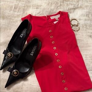 Michael Kors Vibrant Red Dress with Gold Accents